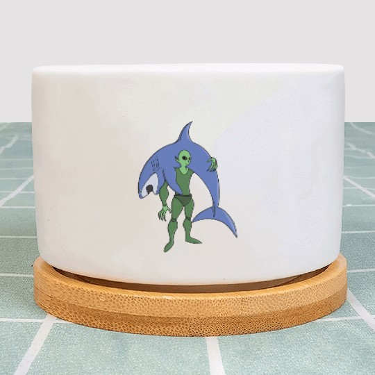 Alien Diver with Shark Funny Sci-Fi Plant Pots