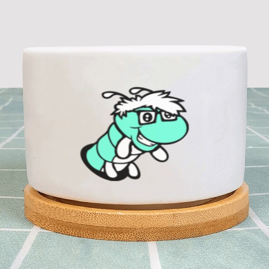 Nerd caterpillar peeks through hole Geek worm cool Plant Pots