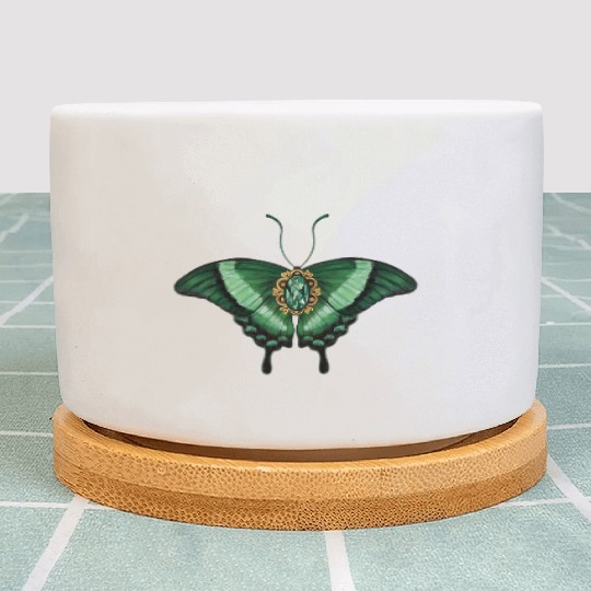 May Emerald Peacock Butterfly Gemstone Design Plant Pots