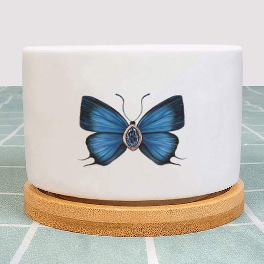 September Sapphire Blue Butterfly Gemstone Design Plant Pots