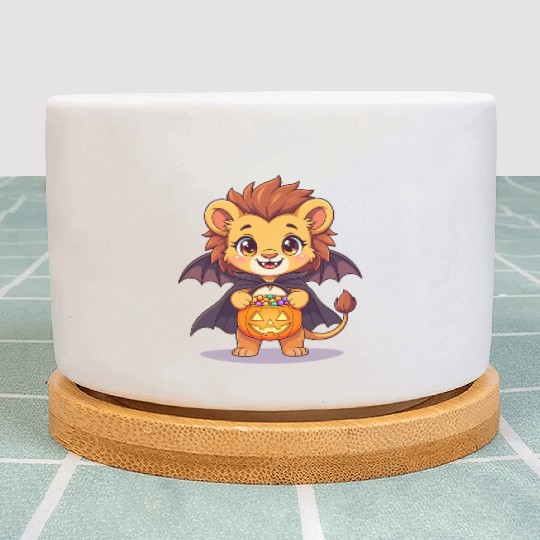 Cute Halloween Lion with Bat Costume Plant Pots