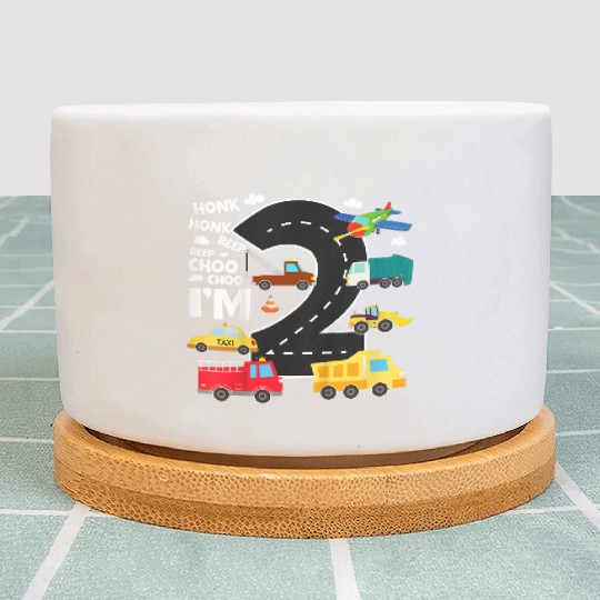 Kids Birthday 2 Traffic Vehicles Number Two Design Plant Pots