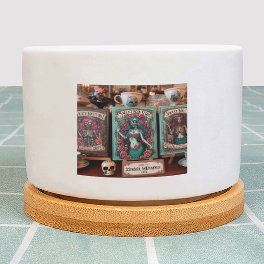 Colorful Sugar Skull Mermaid Design Plant Pots