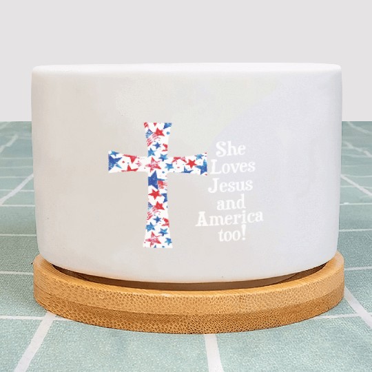 Patriotic Jesus Cross Design Plant Pots
