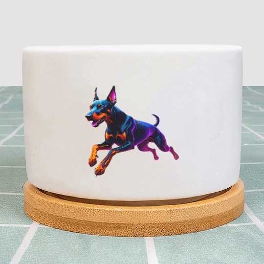 Neon Doberman Running Illustration Plant Pots