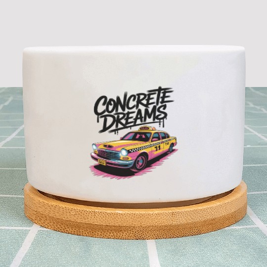 Vibrant Taxi Dreams Illustration Plant Pots