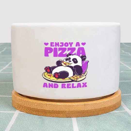 Cute Panda Enjoying Pizza Illustration Plant Pots