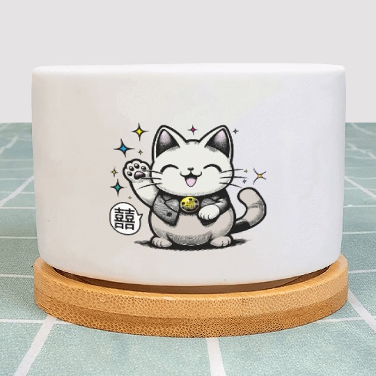 Happy Maneki Neko - double happiness - 招き猫 Plant Pots