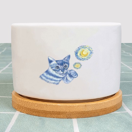 Blue Starry Night British Shorthair Cat Graphic Plant Pots