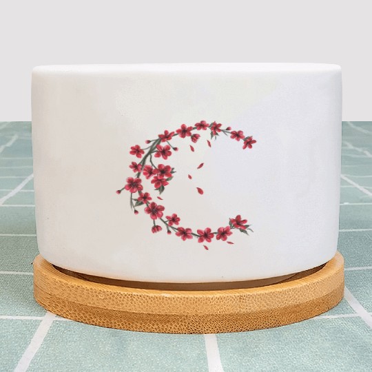 Red Moon Cherry Blossom Sakura Flower Design Plant Pots