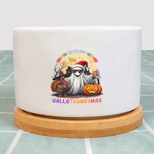 Happy Hallothanksmas Halloween Thanksgiving Xmas Plant Pots