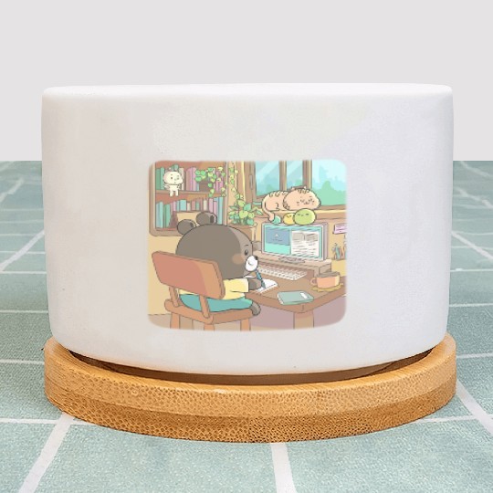 Cozy teddy bear studying Plant Pots