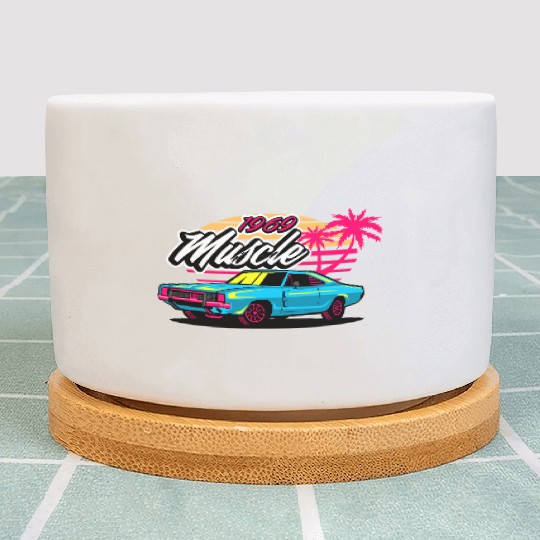 Retro 1969 Muscle Car Sunset Design Plant Pots