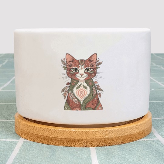 Boho Psychedelic Cat – Floral Hippie Design Plant Pots