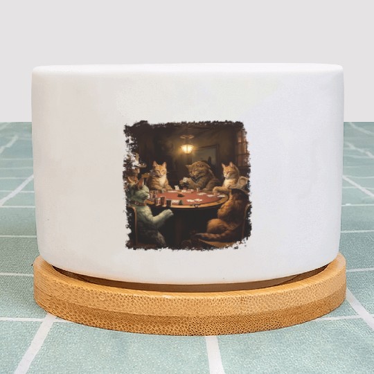 Pop Art Gambling Cat Playing Poker Cards Plant Pots