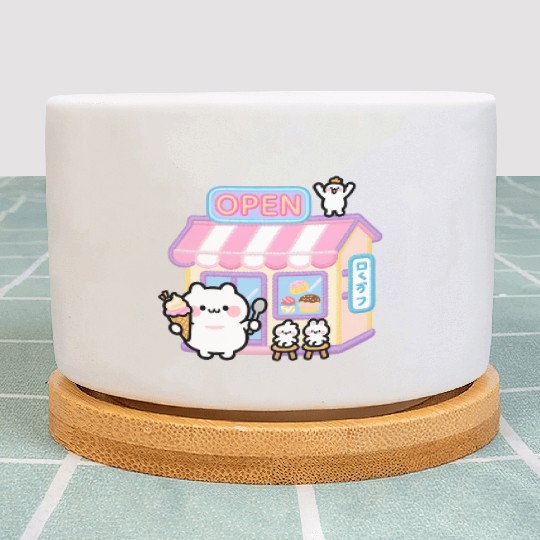 Kawaii Cat Ice Cream Shop Illustration Plant Pots