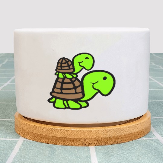 2 turtles piggyback mummy daddy child riding cute Plant Pots