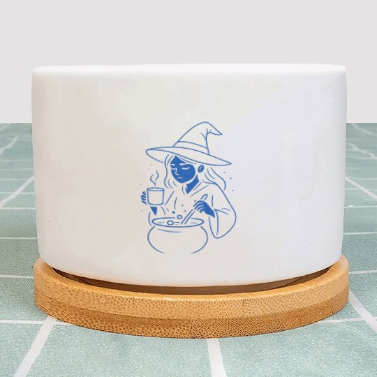 Whimsical Witch Cooking Illustration Plant Pots