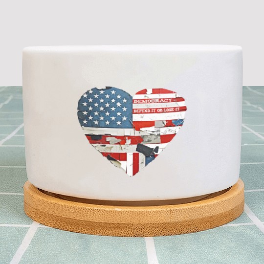 Democracy Defend It Or Lose It USA flag vintage  Plant Pots