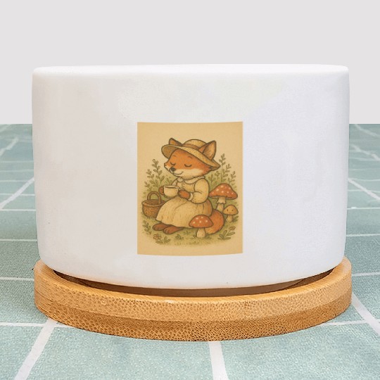 Whimsical Fox with Tea and Mushrooms Plant Pots