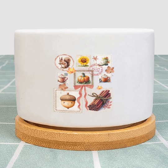 Watercolor Autumn Postage Stamps Fall Vibes Autumn Plant Pots