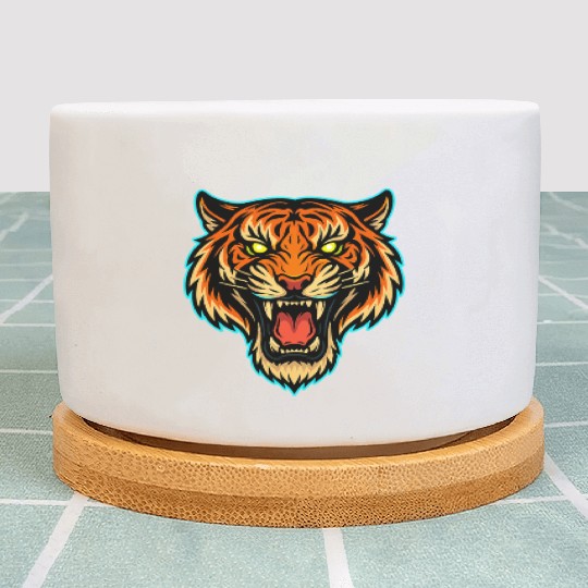 Vibrant Roaring Tiger Illustration Plant Pots