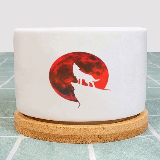 Howling wolf full blood moon space galaxy gift dog Plant Pots