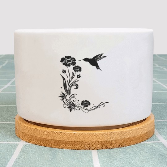 Hummingbird, colibri with hibiscus Plant Pots