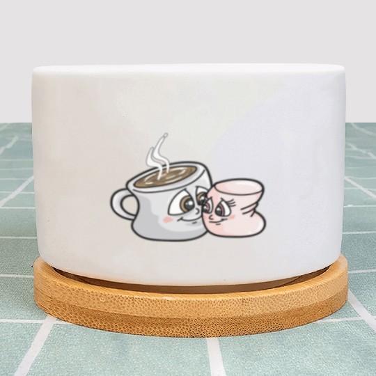 HOT CHOCOLATE AND MARSHMALLOW Love funny comic Plant Pots