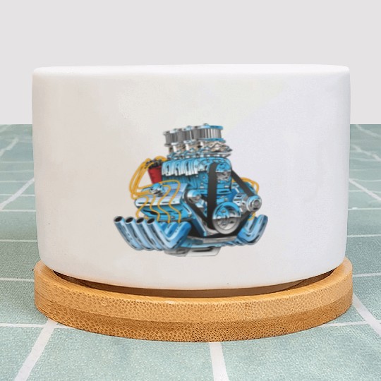 Hot Rod Race Car Dragster Engine Cartoon Plant Pots
