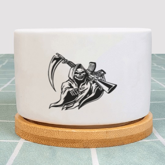 Grim Reaper With Rifle ©WhiteTigerLLC.com Plant Pots