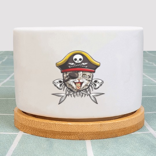 Cat Pirate Jolly Roger Flag Skull Crossbones Capta Plant Pots