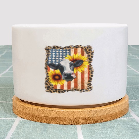 Cow USA with sunflower Plant Pots