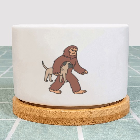 Bigfoot Sasquatch Walking Bullmastiff Plant Pots