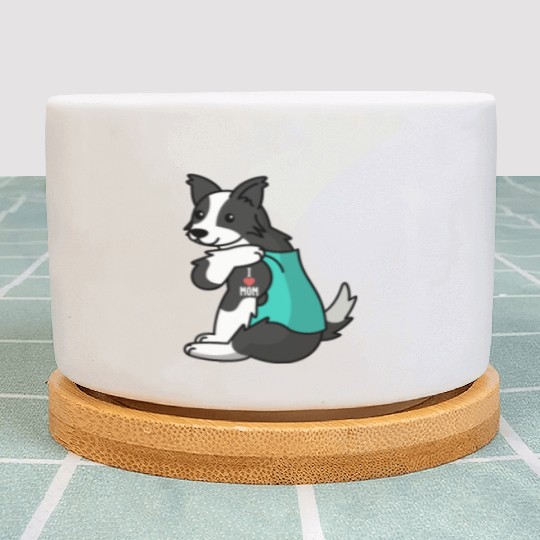 I Love Mom Tattoo Border Collie Plant Pots