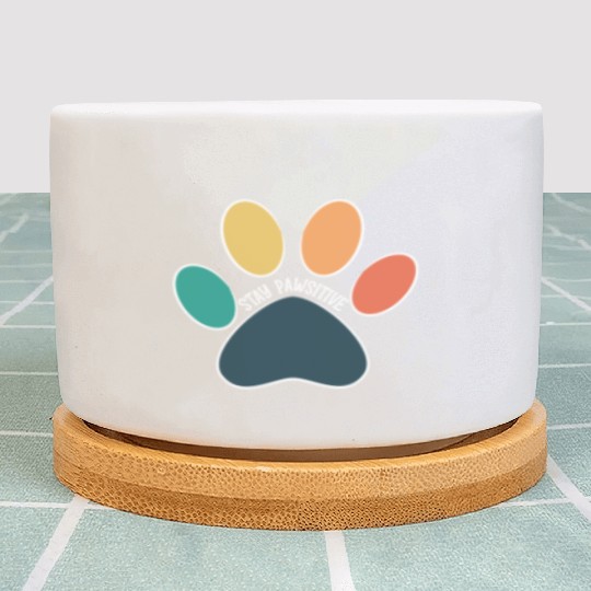 Paw Print Stay Pawsitive Vintage White Text Plant Pots