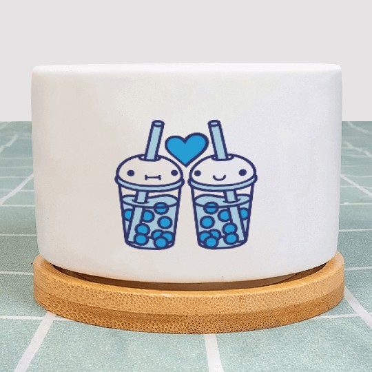 Team bubble tea faces Plant Pots