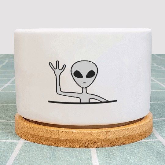 Gray male alien waving Plant Pots