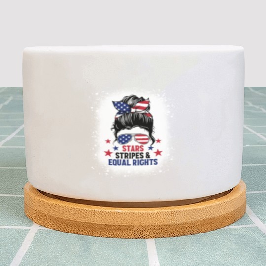 USA Messy Bun Bleached Stars Stripes Equal Rights Plant Pots