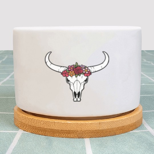 Floral bull skull Plant Pots