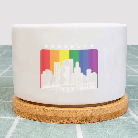 Brooklyn New York Skyline Rainbow Flag Plant Pots