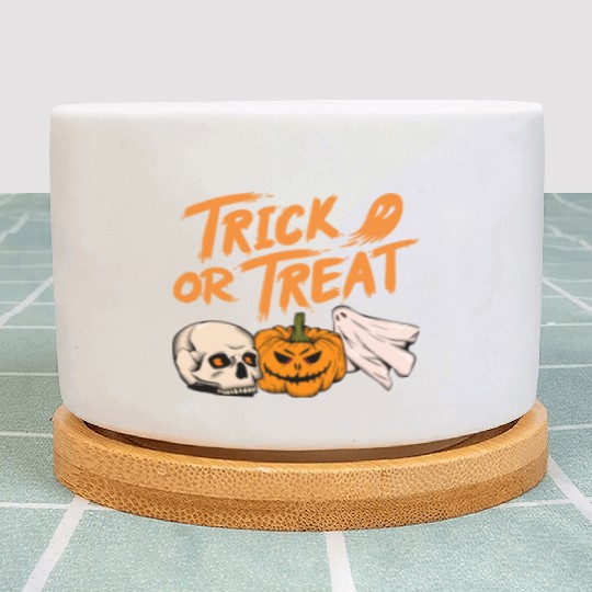 Halloween scary pumpkin head, skull and ghost Plant Pots
