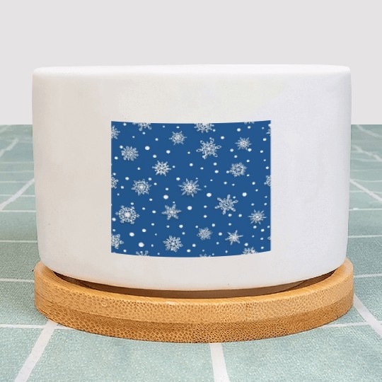 Modern Navy Blue Snowflakes Pattern Plant Pots