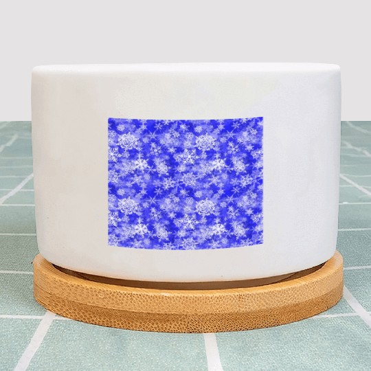 Navy Blue White Snowflakes Pattern Plant Pots