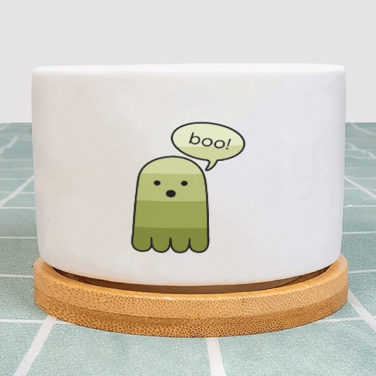 Olive Green Boo Ghost Halloween Plant Pots