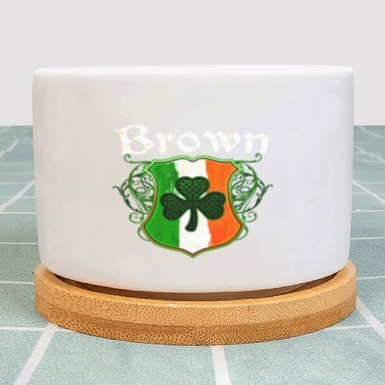 Brown Irish Surname Ireland Flag Shield Shamrock Plant Pots