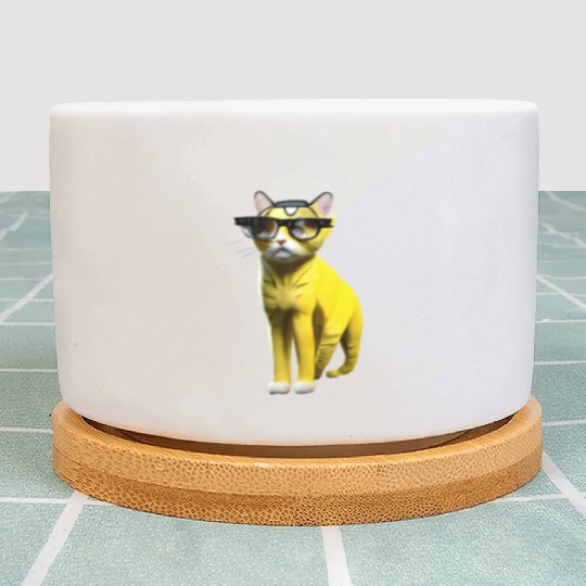 Cute yellow cat _ cat wearing glasses. Plant Pots