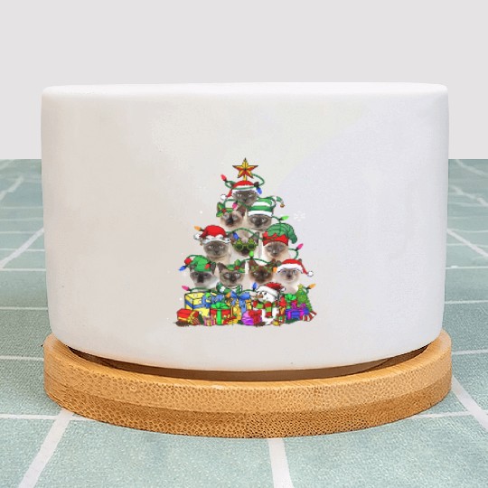 Cat Lover Funny Siamese Tree Christmas Light Plant Pots