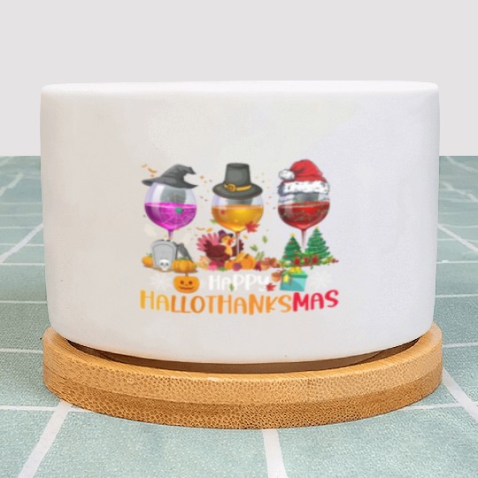 Wine Glasses Witch Santa hat Happy Hallothanksmas Plant Pots