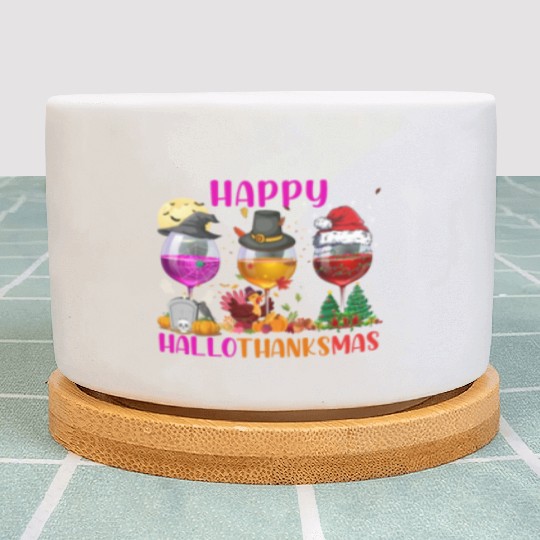 Happy Hallothanksmas Wine Lover Halloween Thankful Plant Pots
